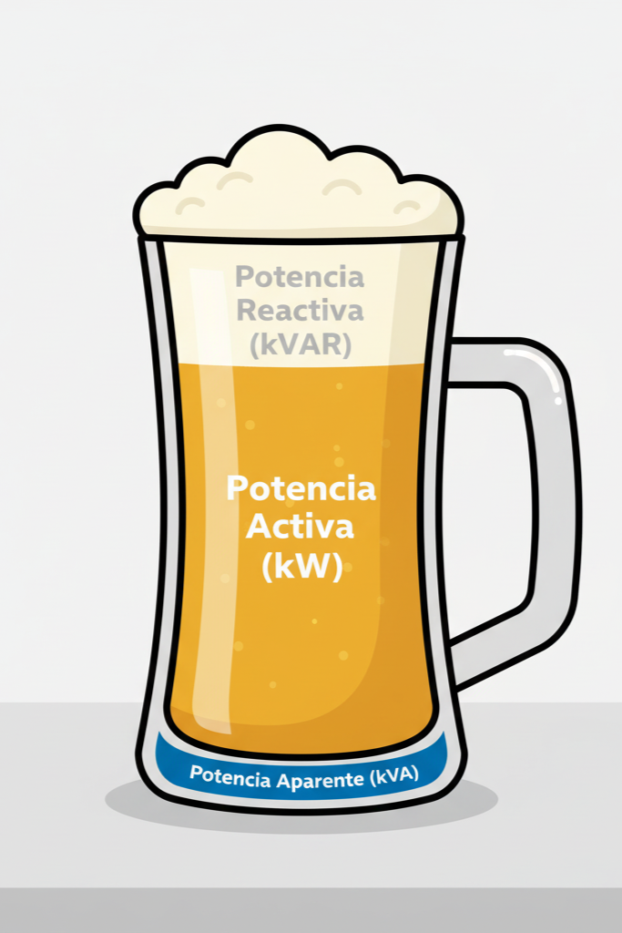 Ilustración del Factor de Potencia con tarro de cerveza